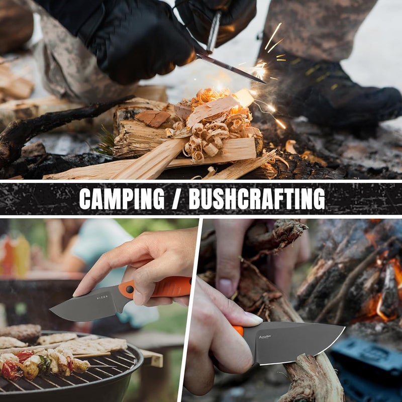 KIZER Hare Fixed Blade Knife with Sheath, 3.14" D2 Steel Blade EDC Hunting Knife with Orange G10 Handle, Small Bushcraft Survival Knives, Outdoor Camping Knives for Men Women, 1077A1 - Image 2